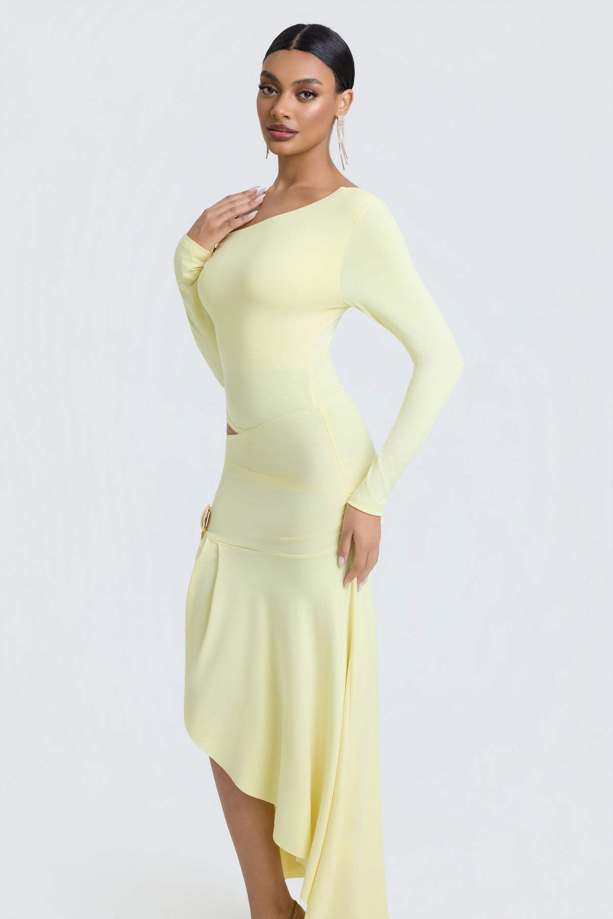 Jersey Metal Decorations Cut-Out Midi Dress
