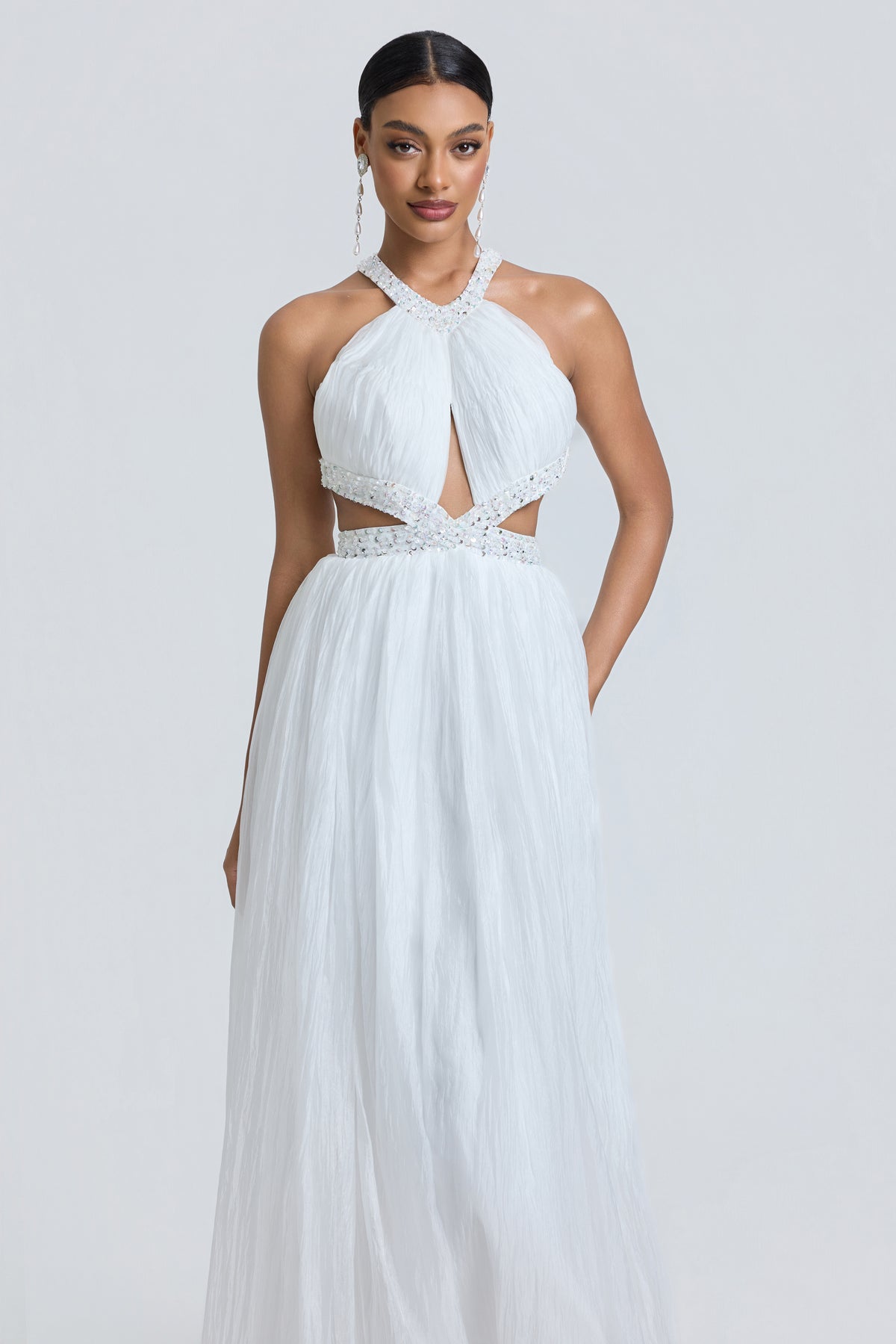 Rivet Halter Neck Backlss Maxi Dress