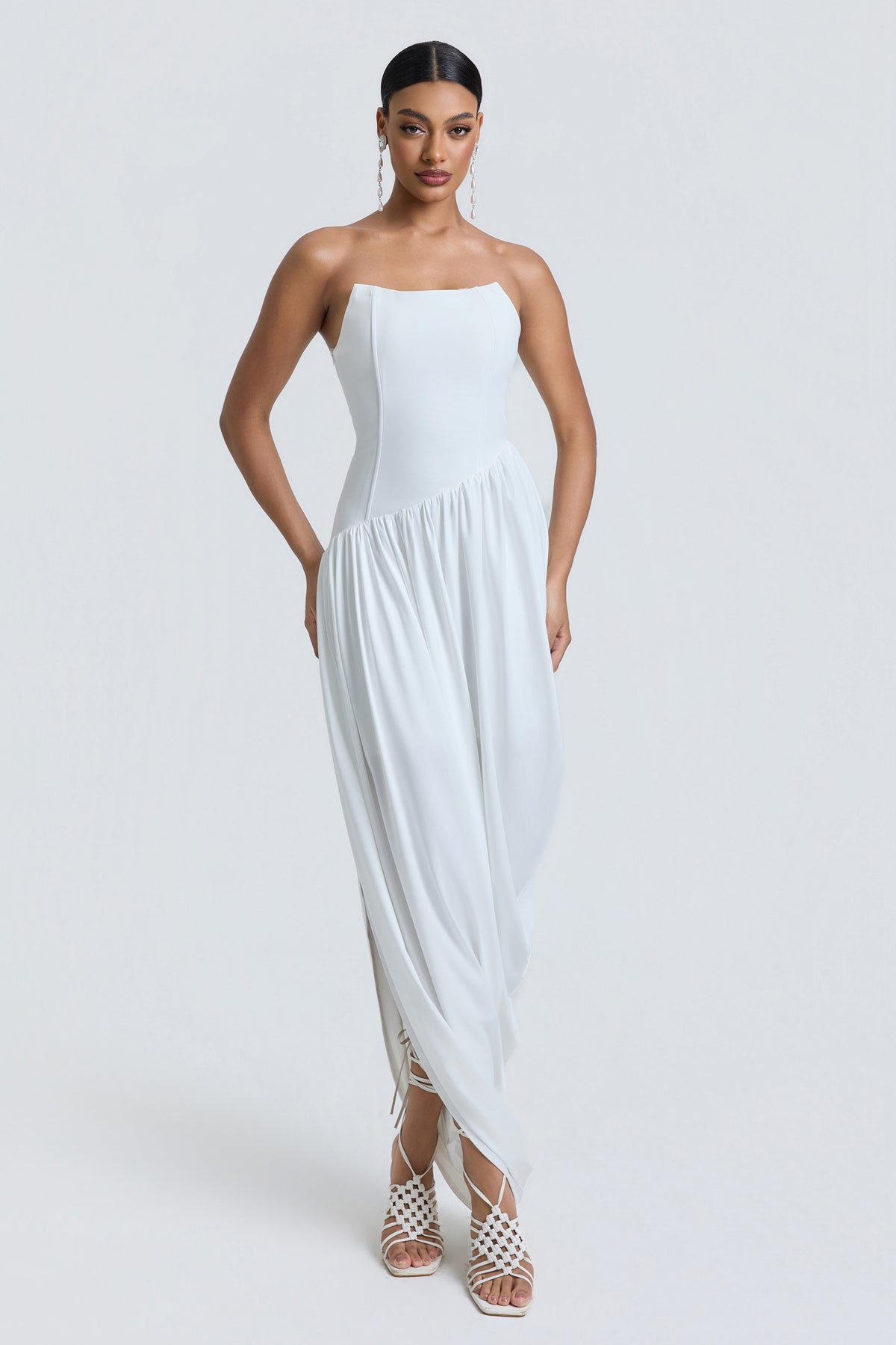 Jersey Off Shoulder Slit Midi Dress