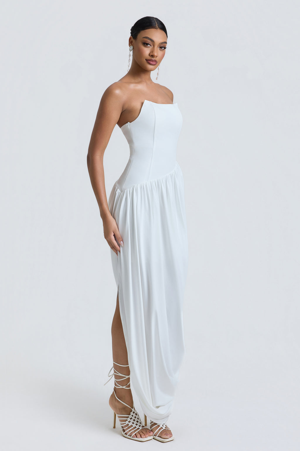 Jersey Off Shoulder Slit Midi Dress