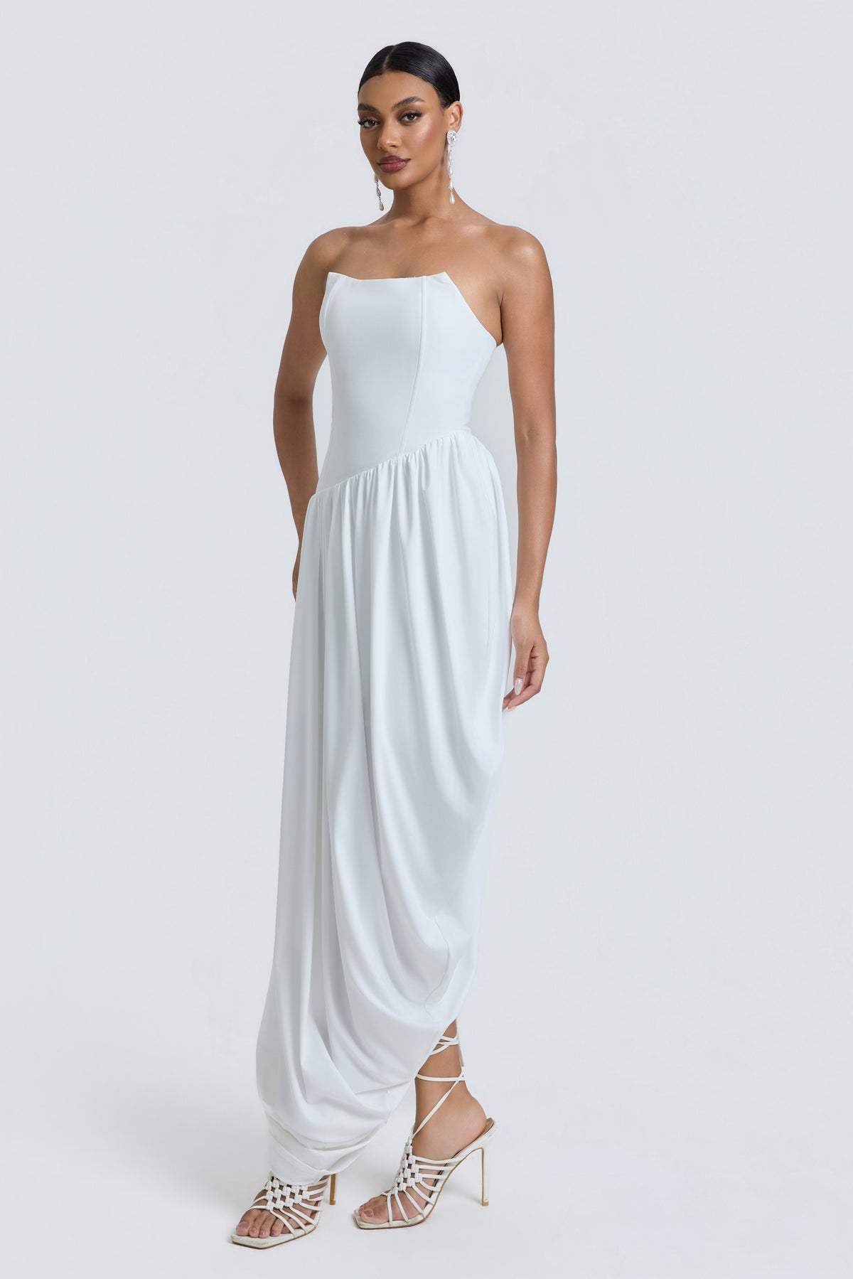 Jersey Off Shoulder Slit Midi Dress