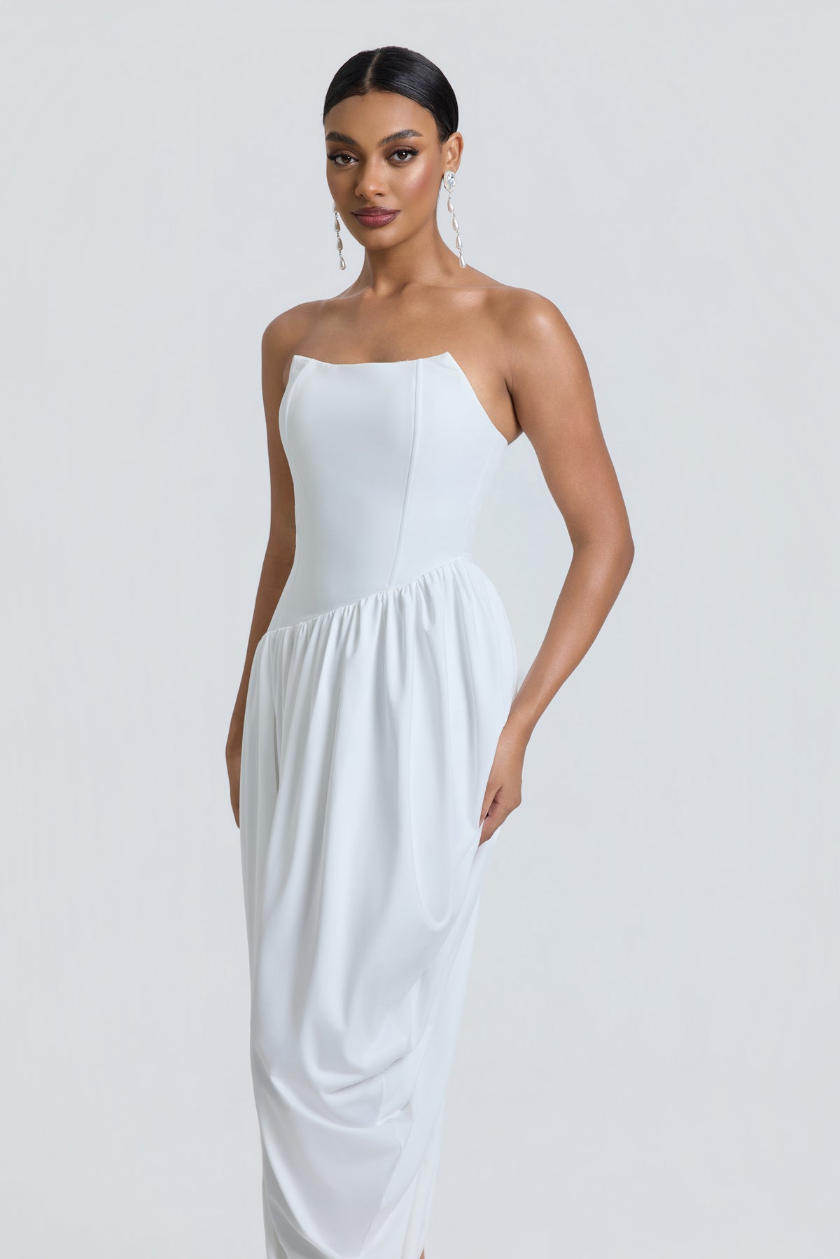 Jersey Off Shoulder Slit Midi Dress