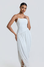 Jersey Off Shoulder Slit Midi Dress
