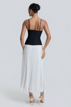 Bandage Splicing Chiffon Rhinestone Rivets Midi Dress