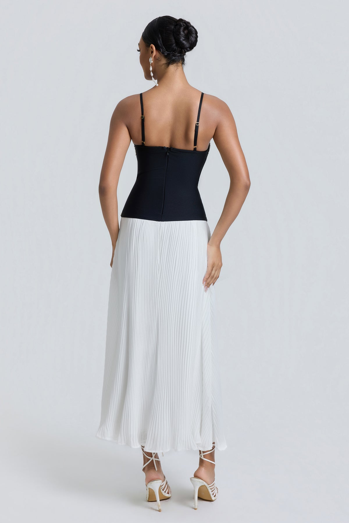 Bandage Splicing Chiffon Rhinestone Rivets Midi Dress