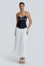 Bandage Splicing Chiffon Rhinestone Rivets Midi Dress