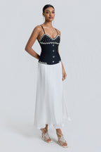 Bandage Splicing Chiffon Rhinestone Rivets Midi Dress