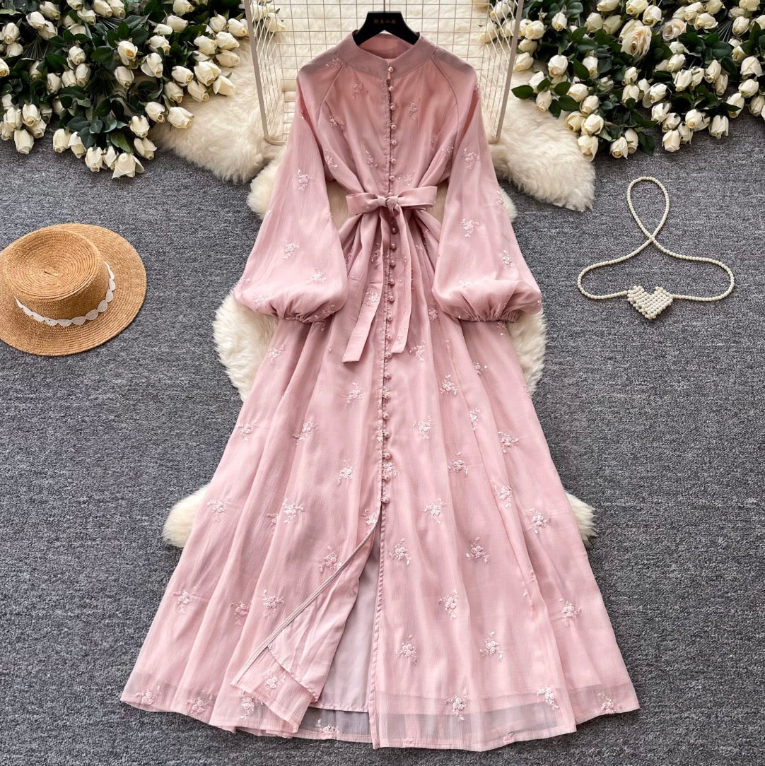 French Style Embroidered A-line Dress