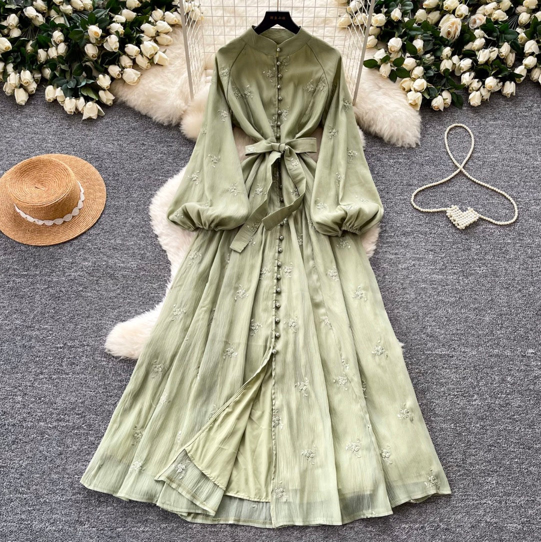 French Style Embroidered A-line Dress