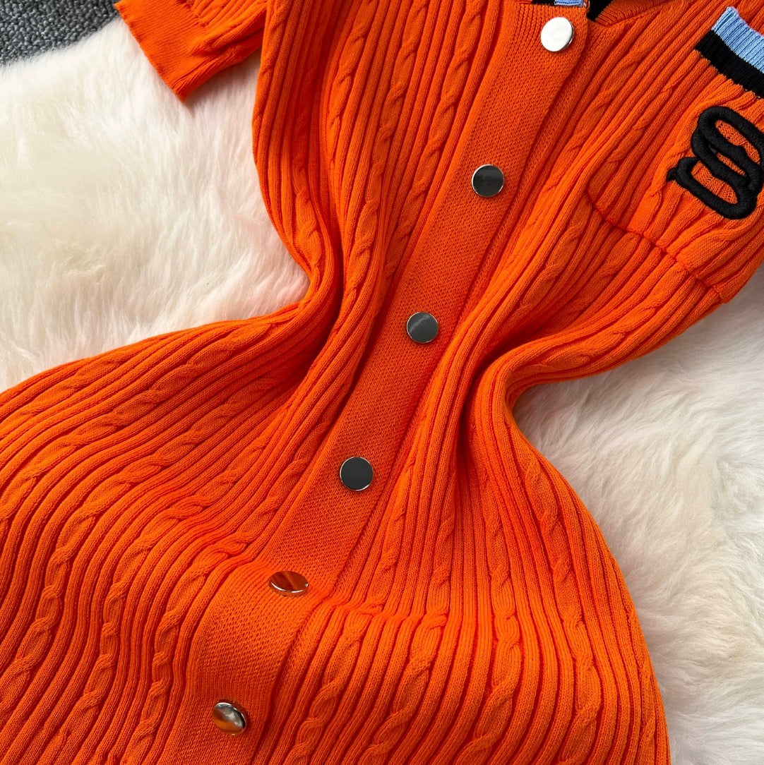 Vintage Lapeled Stretchy Knit Dress