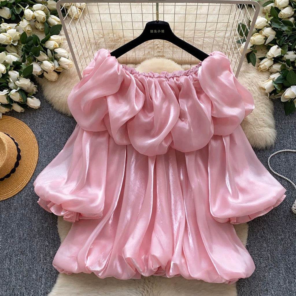 Off Shoulder Satin Ruffled Top