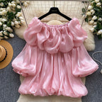 Off Shoulder Satin Ruffled Top