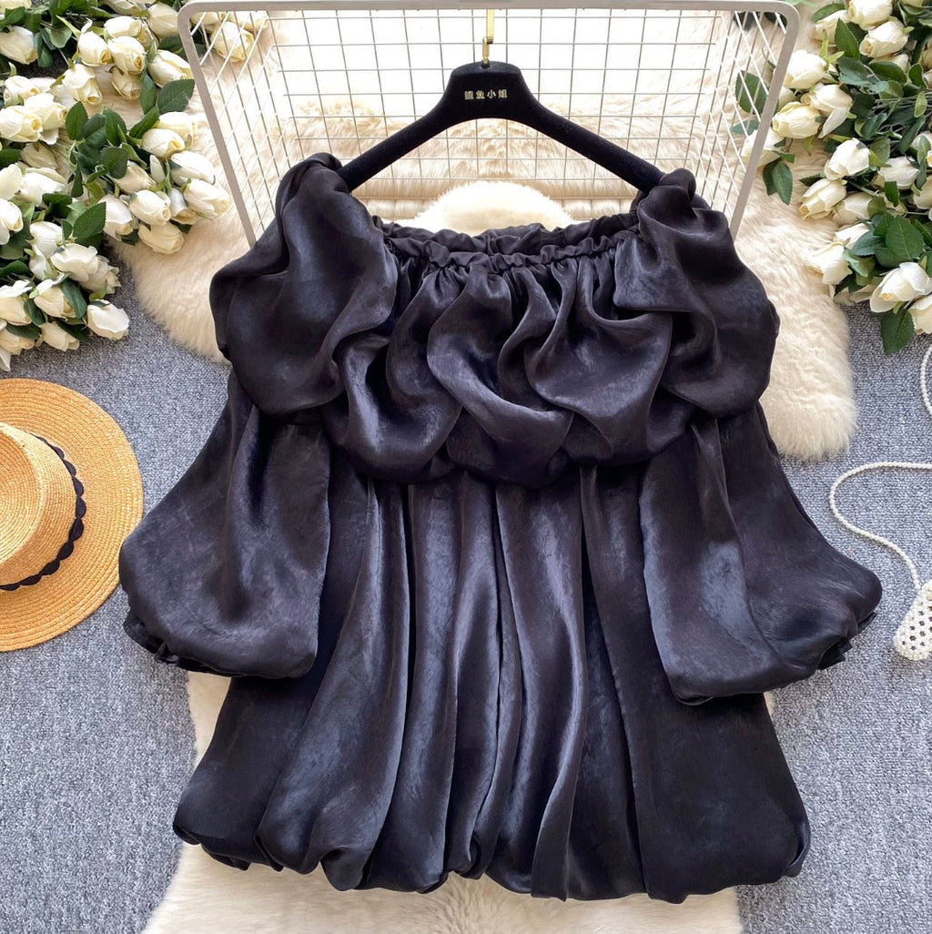 Off Shoulder Satin Ruffled Top