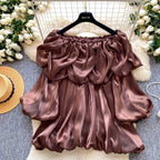 Off Shoulder Satin Ruffled Top