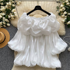 Off Shoulder Satin Ruffled Top