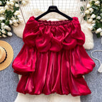 Off Shoulder Satin Ruffled Top