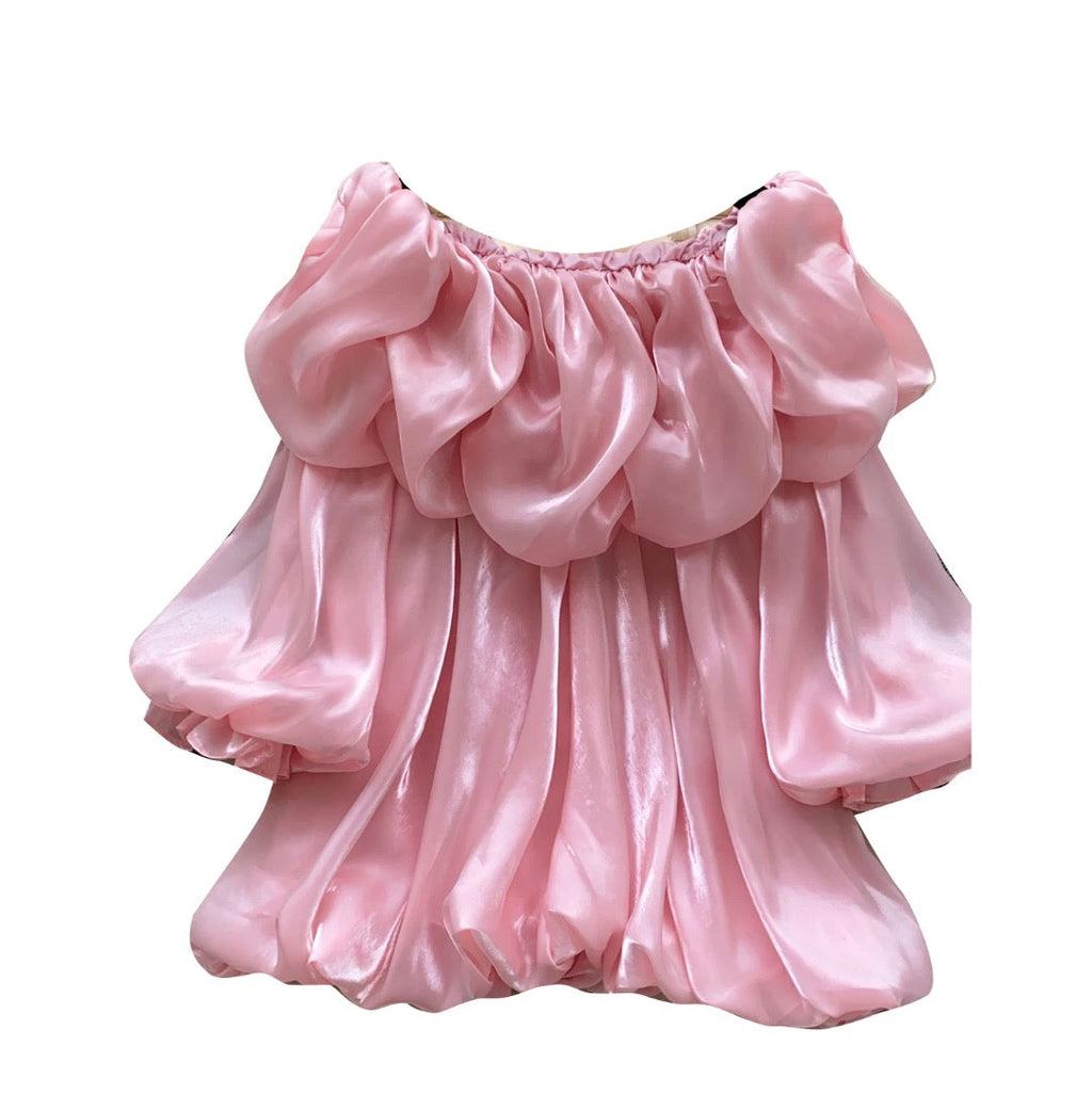 Off Shoulder Satin Ruffled Top