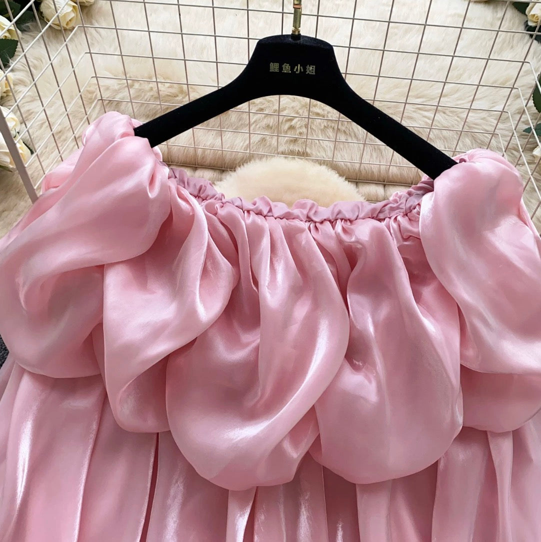 Off Shoulder Satin Ruffled Top
