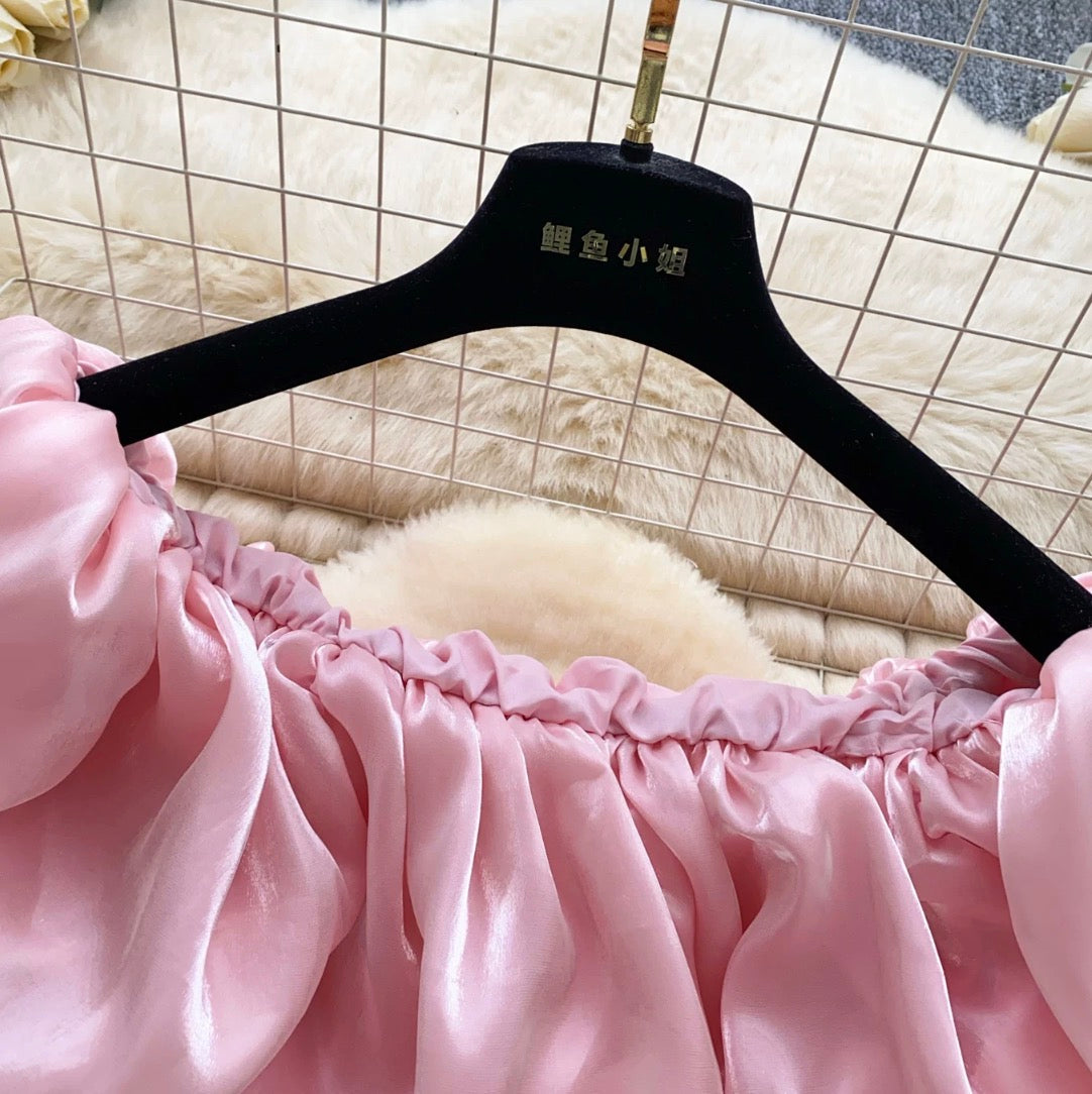 Off Shoulder Satin Ruffled Top