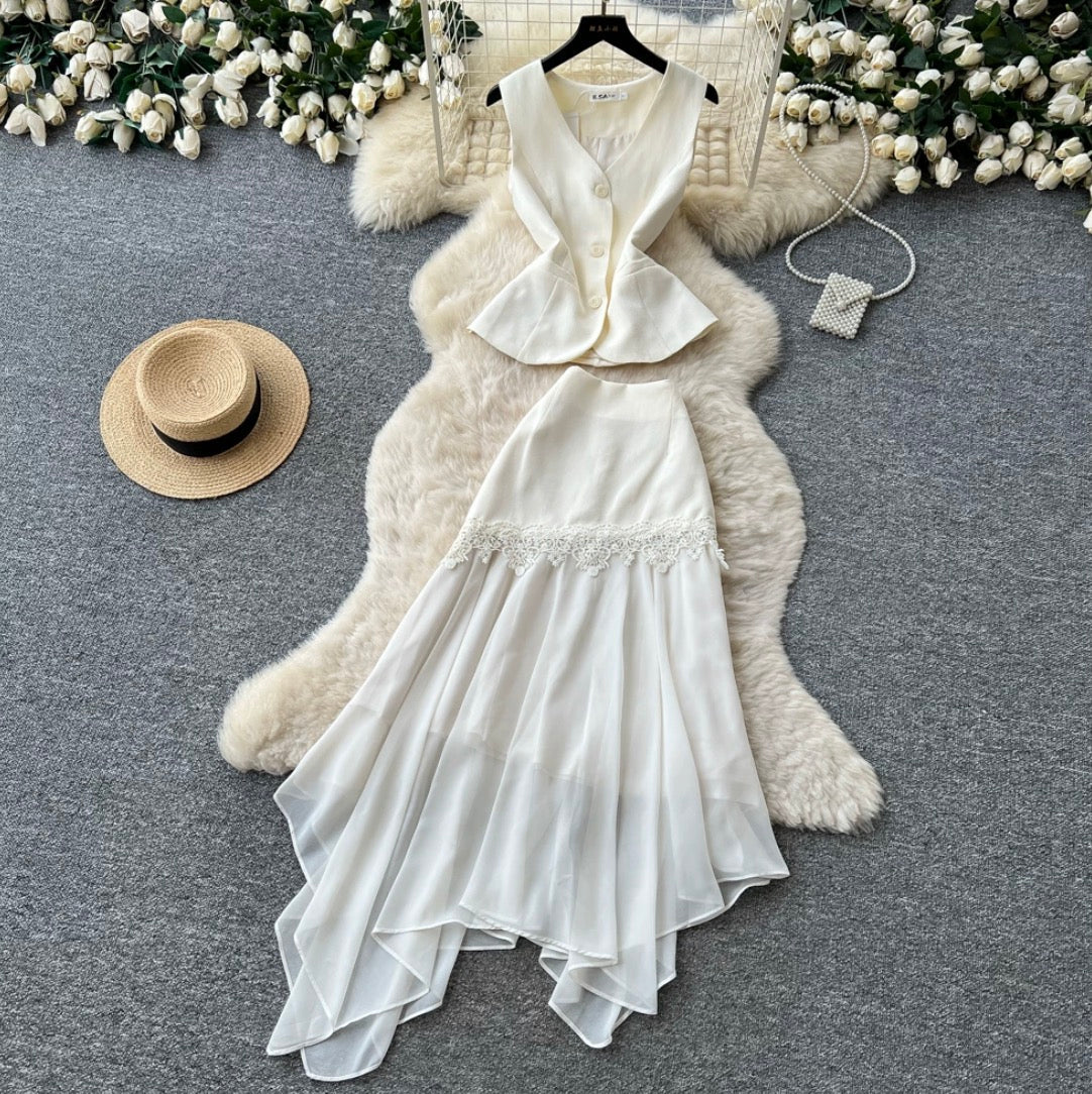 Vest & Skirt Lace Patchwork 2Pcs
