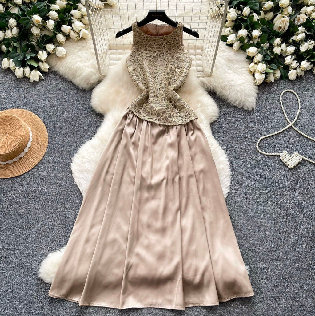Embroidery Lace Patchwork Sleeveless Dress