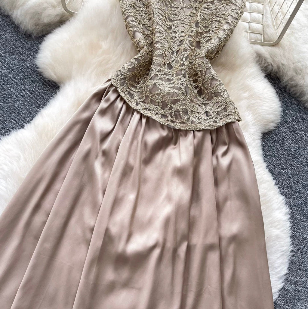 Embroidery Lace Patchwork Sleeveless Dress