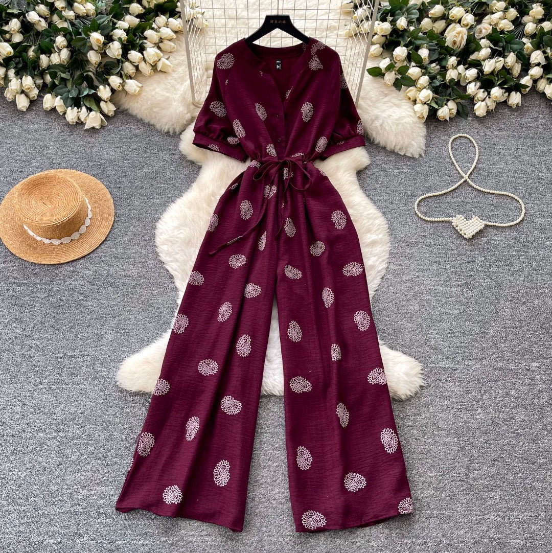 Vintage Polka Dot V-neck Jumpsuit