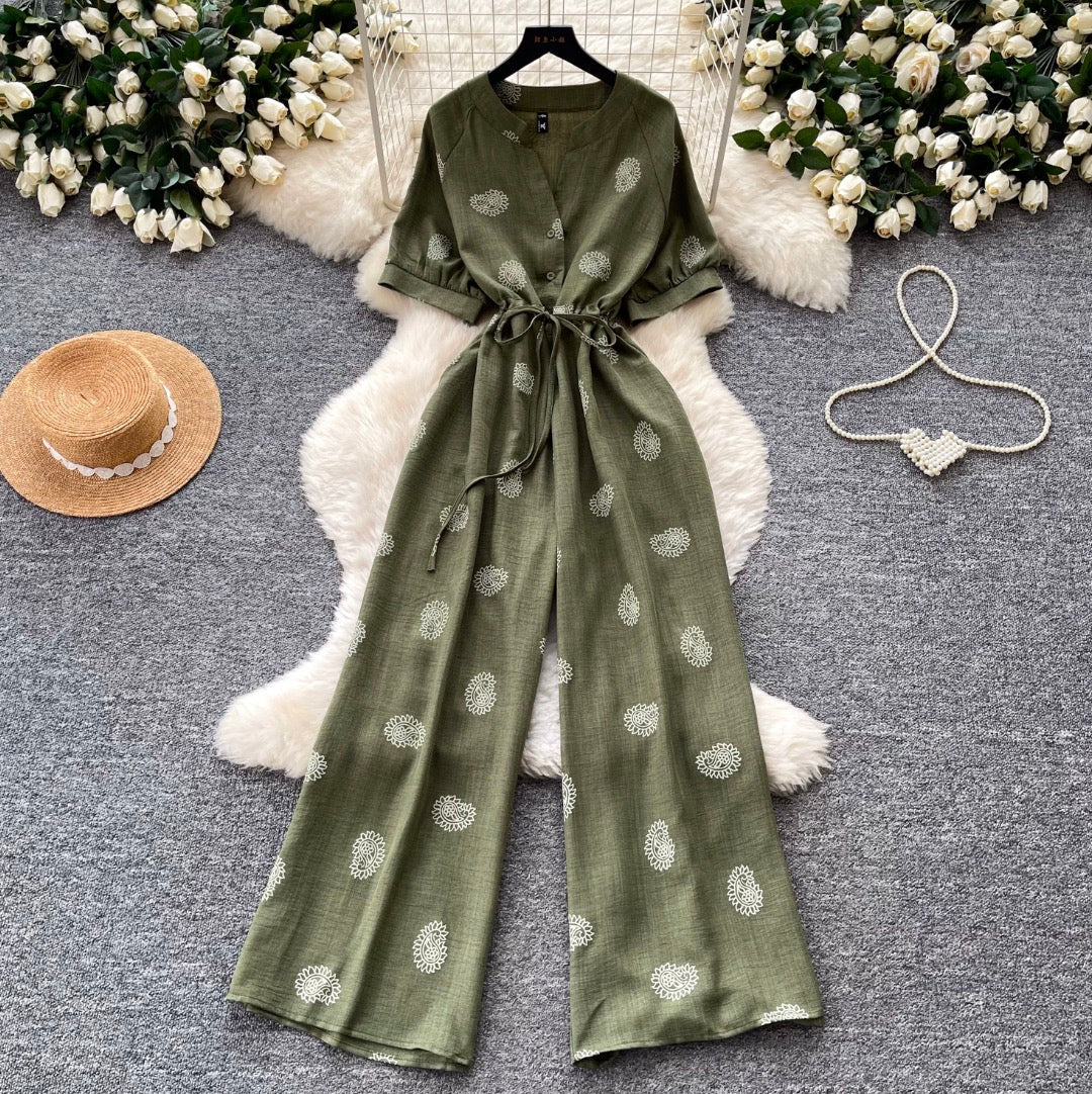 Vintage Polka Dot V-neck Jumpsuit