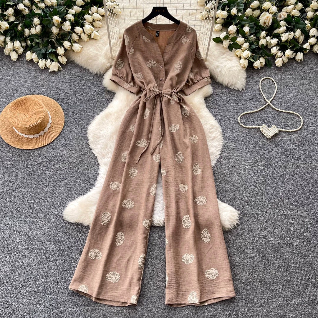 Vintage Polka Dot V-neck Jumpsuit