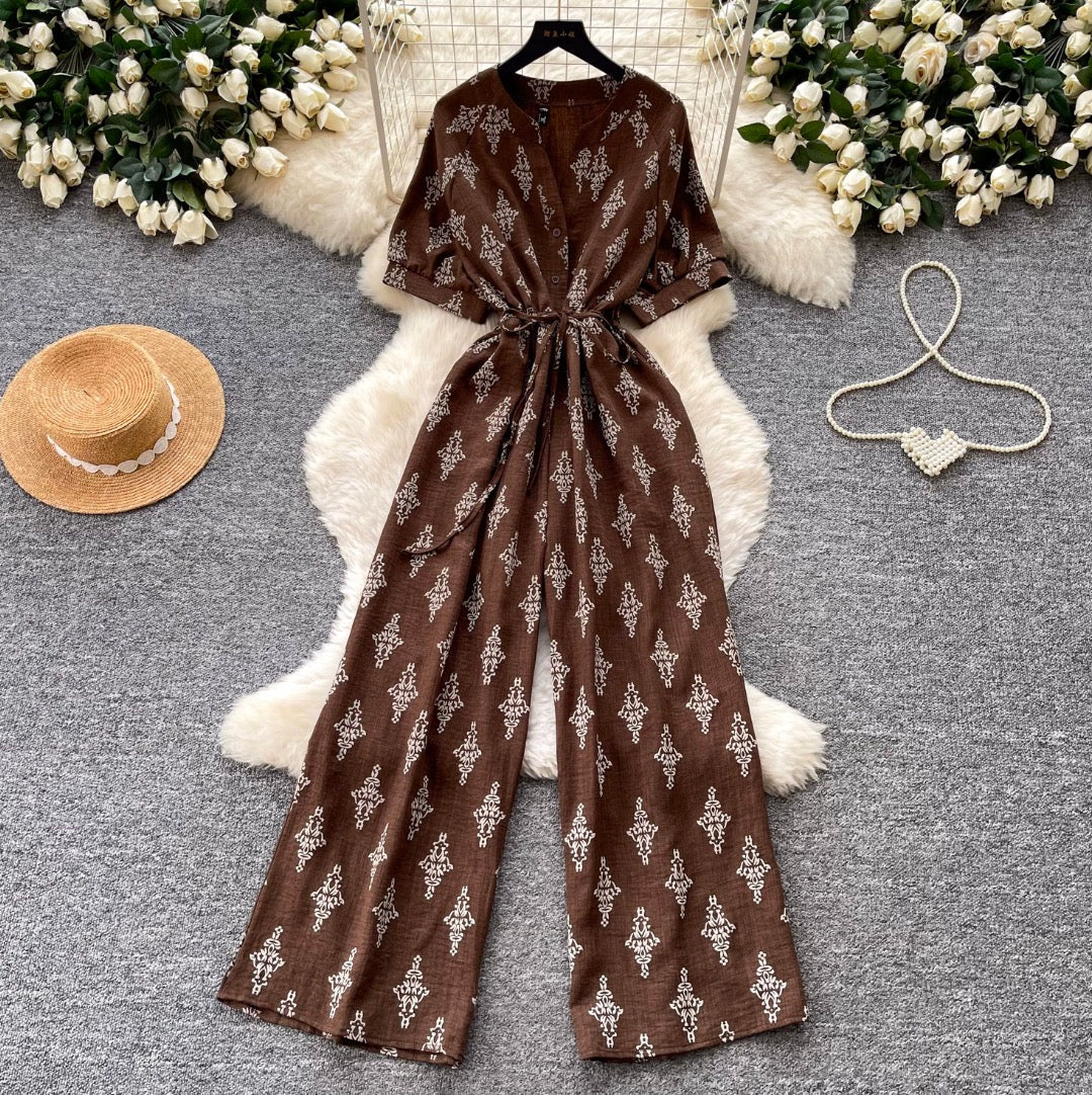 Vintage Polka Dot V-neck Jumpsuit