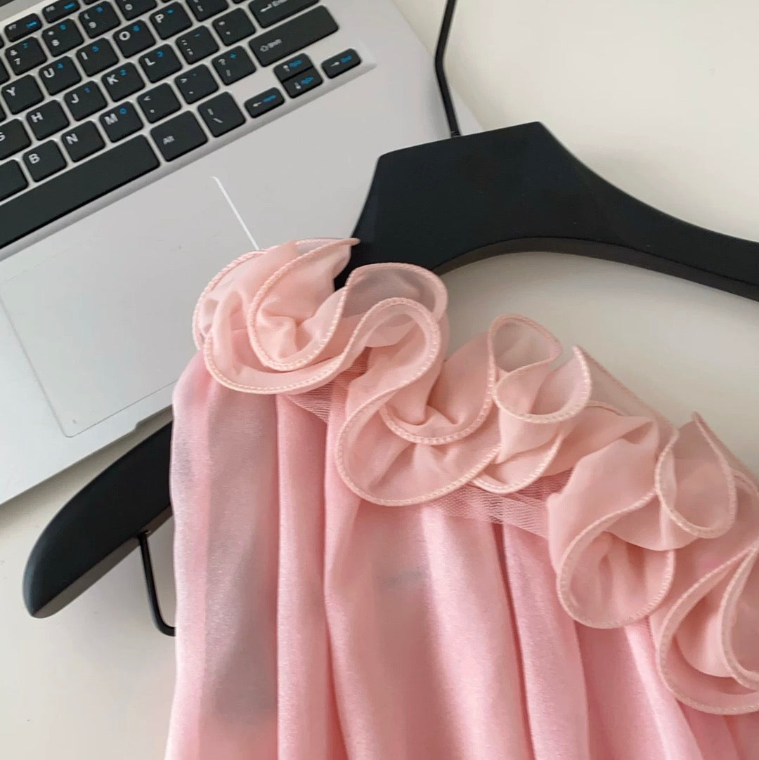 Sweetie Ruffled Neckline Mesh Top