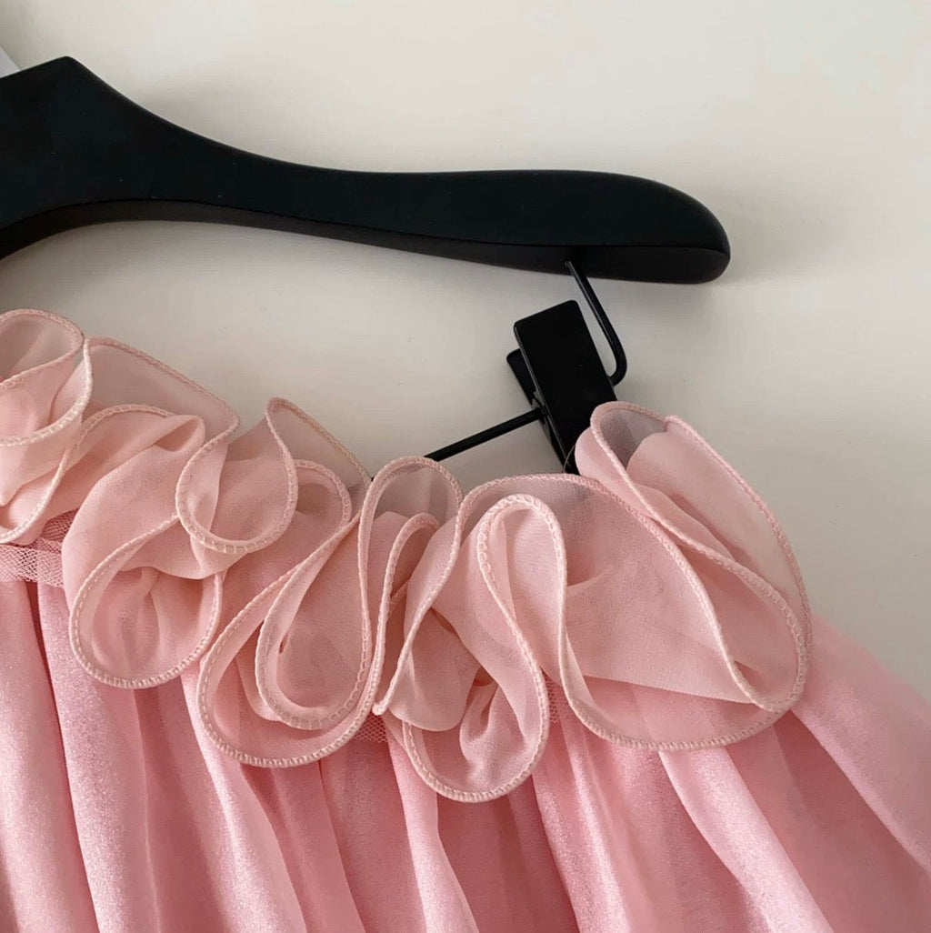 Sweetie Ruffled Neckline Mesh Top