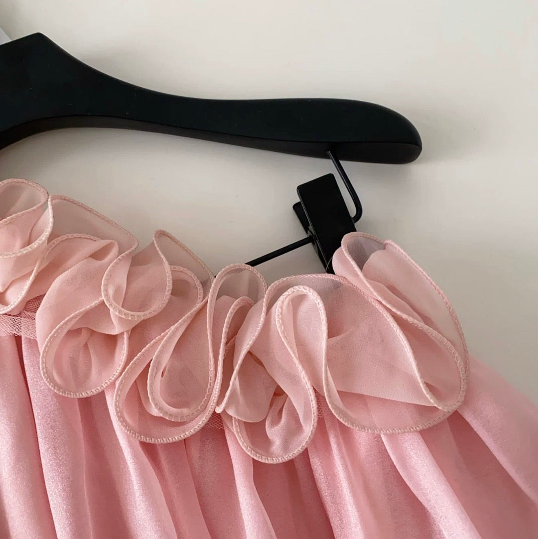 Sweetie Ruffled Neckline Mesh Top