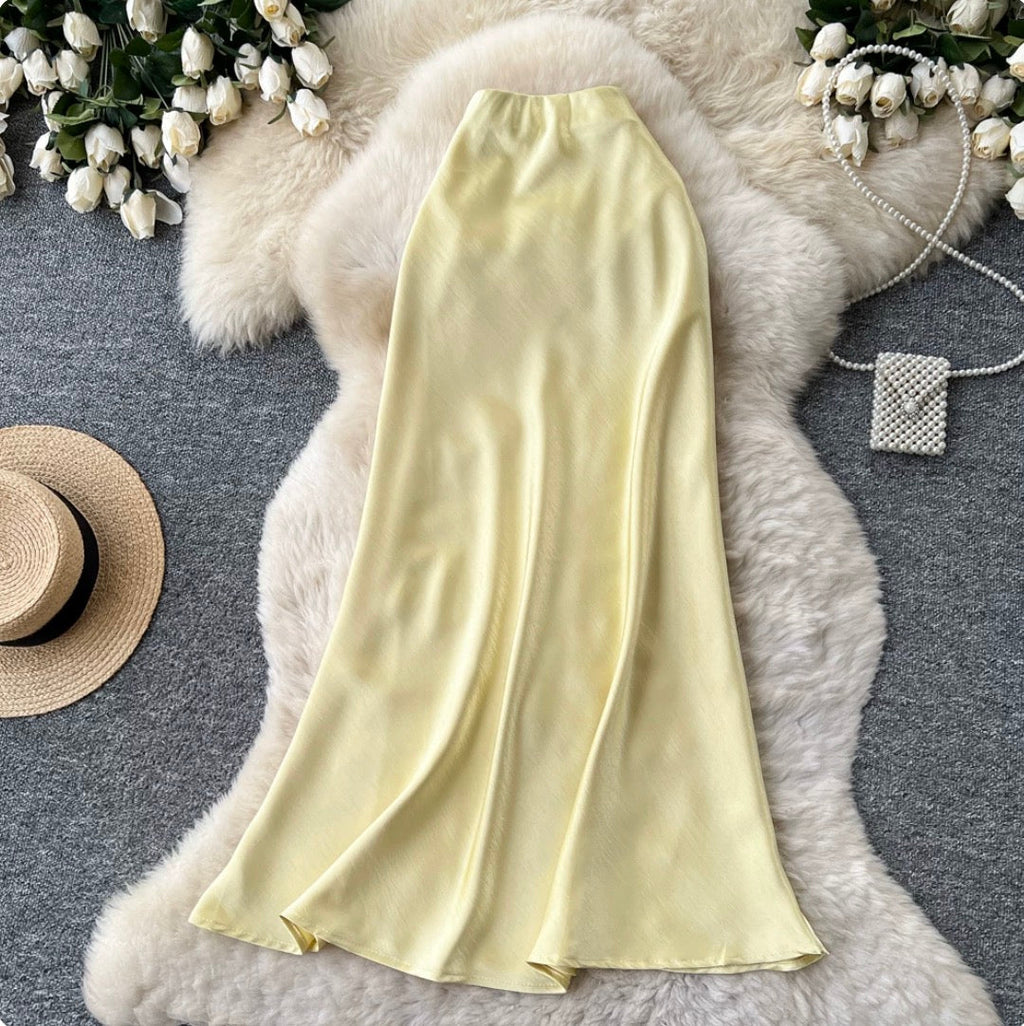 Premium Solid Color Satin Skirt