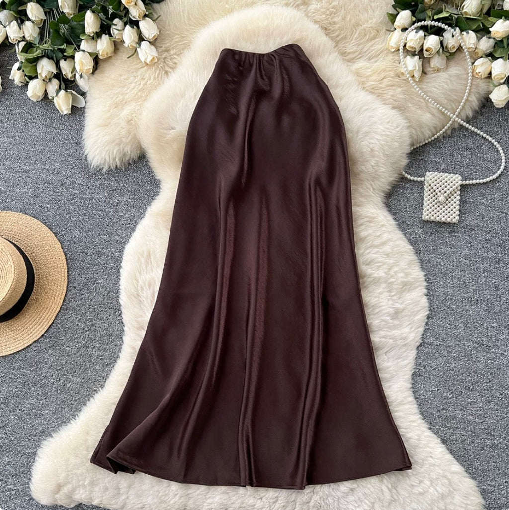 Premium Solid Color Satin Skirt