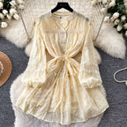 Fairy V-neck Floral Lace Shirt Dress