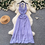 Floral Print Lace-up Halter Dress