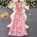 Floral Print Lace-up Halter Dress