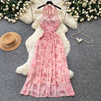 Floral Print Lace-up Halter Dress