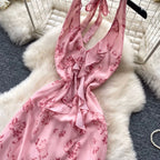 Floral Print Lace-up Halter Dress