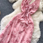 Floral Print Lace-up Halter Dress