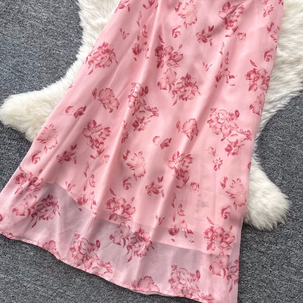 Floral Print Lace-up Halter Dress