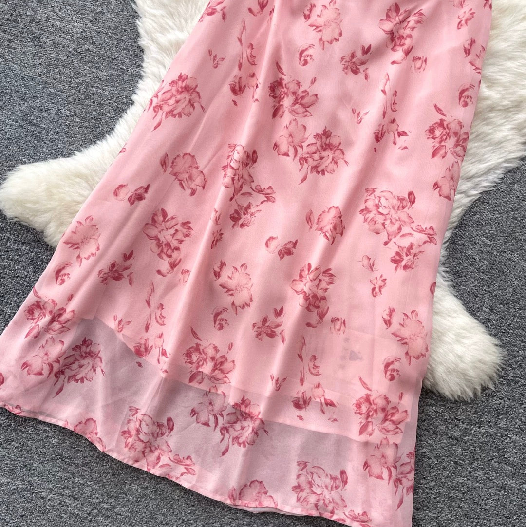 Floral Print Lace-up Halter Dress