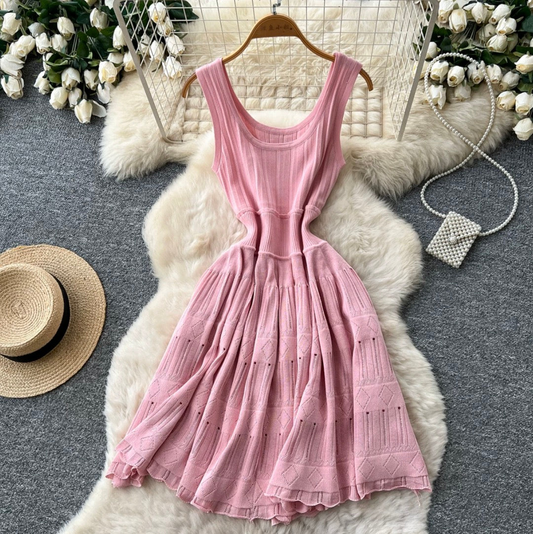 U-neck Solid Color Knit Dress