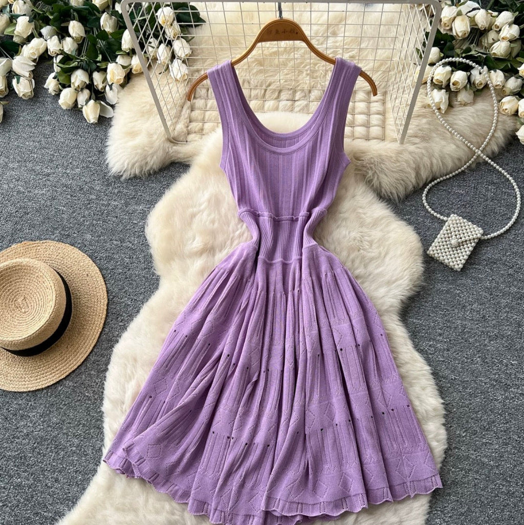 U-neck Solid Color Knit Dress