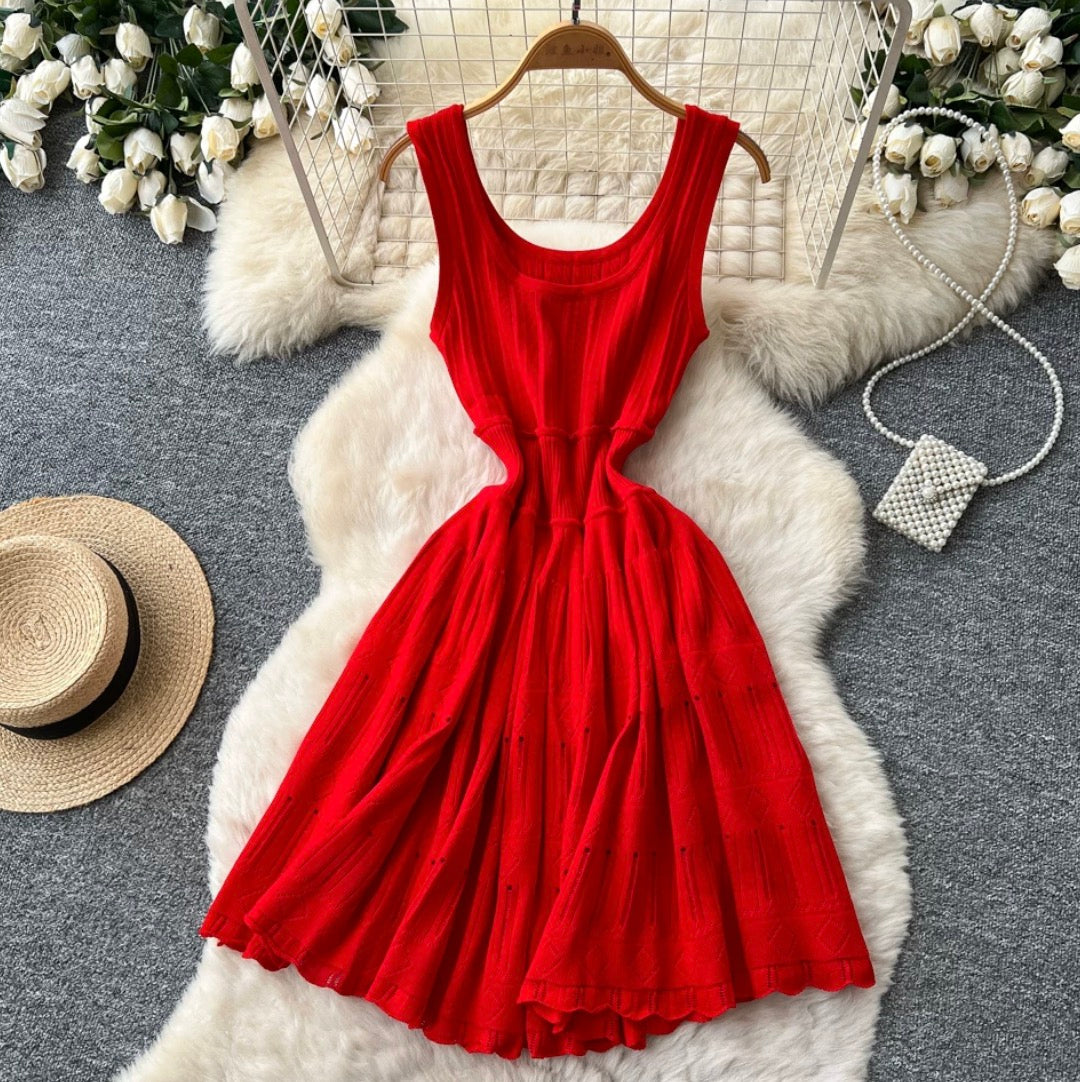 U-neck Solid Color Knit Dress