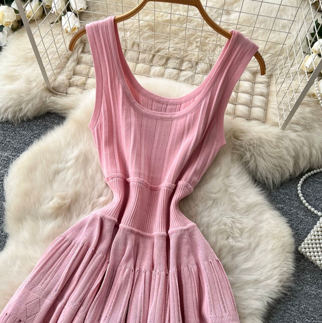 U-neck Solid Color Knit Dress