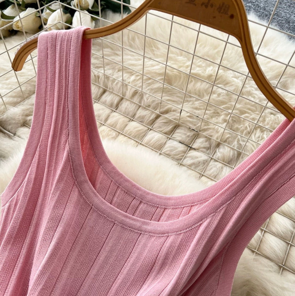 U-neck Solid Color Knit Dress