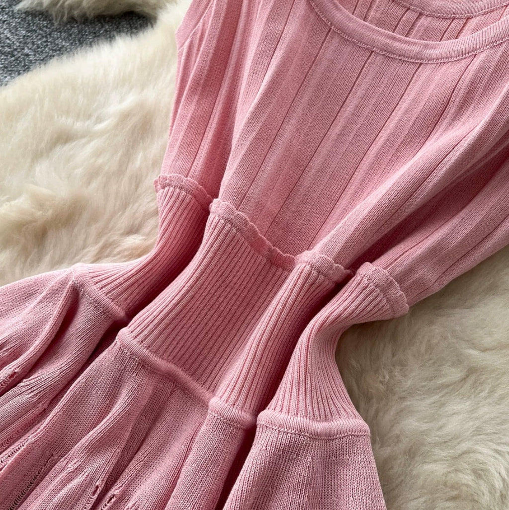 U-neck Solid Color Knit Dress