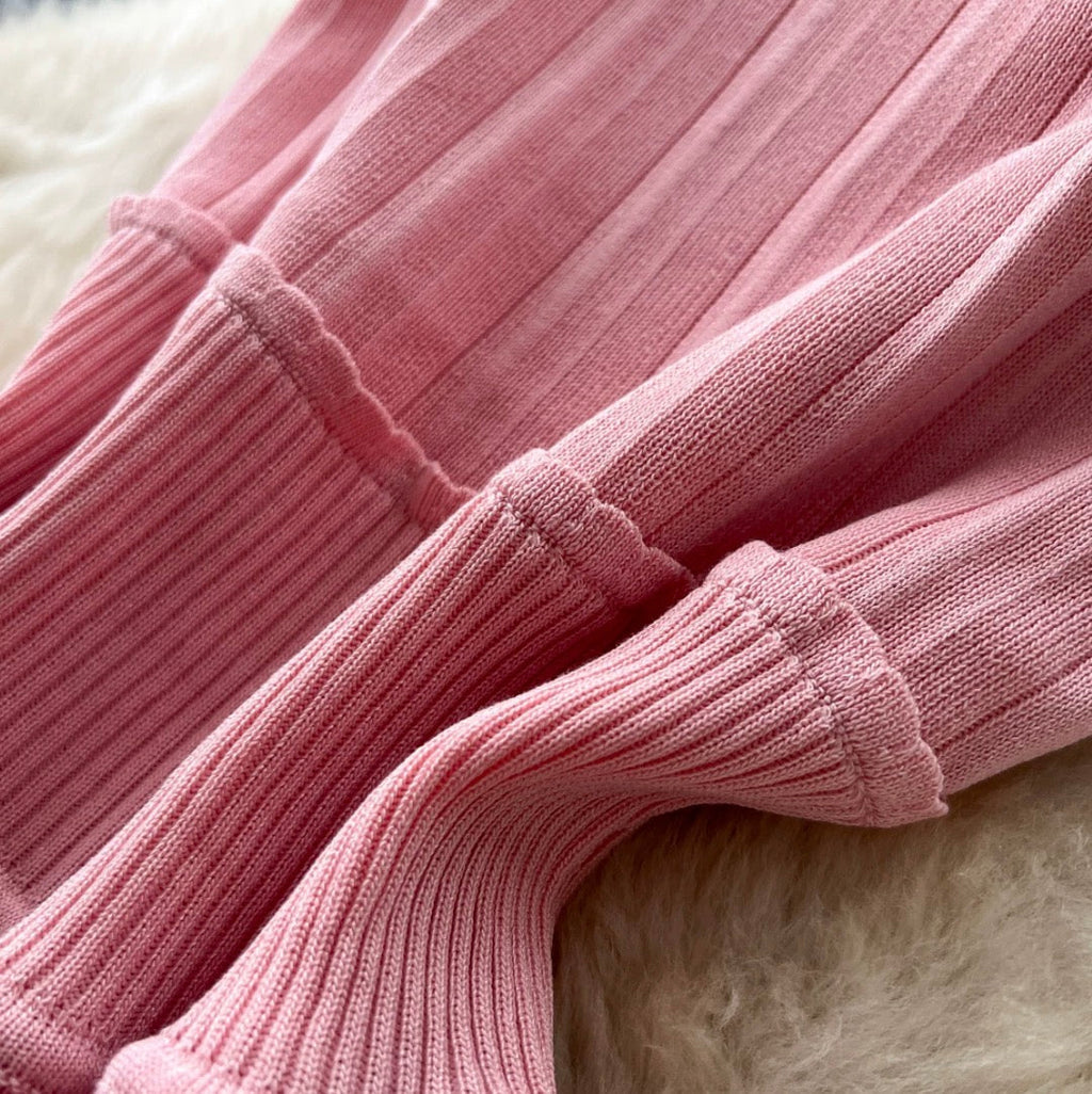 U-neck Solid Color Knit Dress